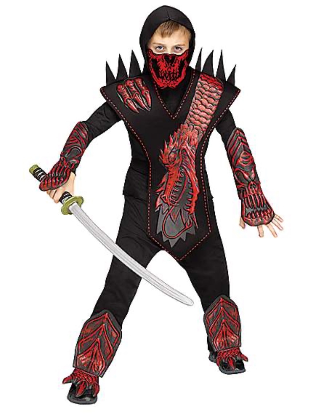 Kids Black and Red Dragon Ninja Costume - Spirit Halloween size small 4-6
